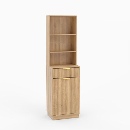Tall Narrow Fluted Storage Cabinet With Trash Bin Compartment For Kitchen (Trash Can Not Included)