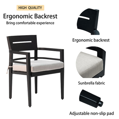 Outdoor Modern Dining Set, Chairs Sunbrella Cushioned And Dining Table With Umbrella Hole