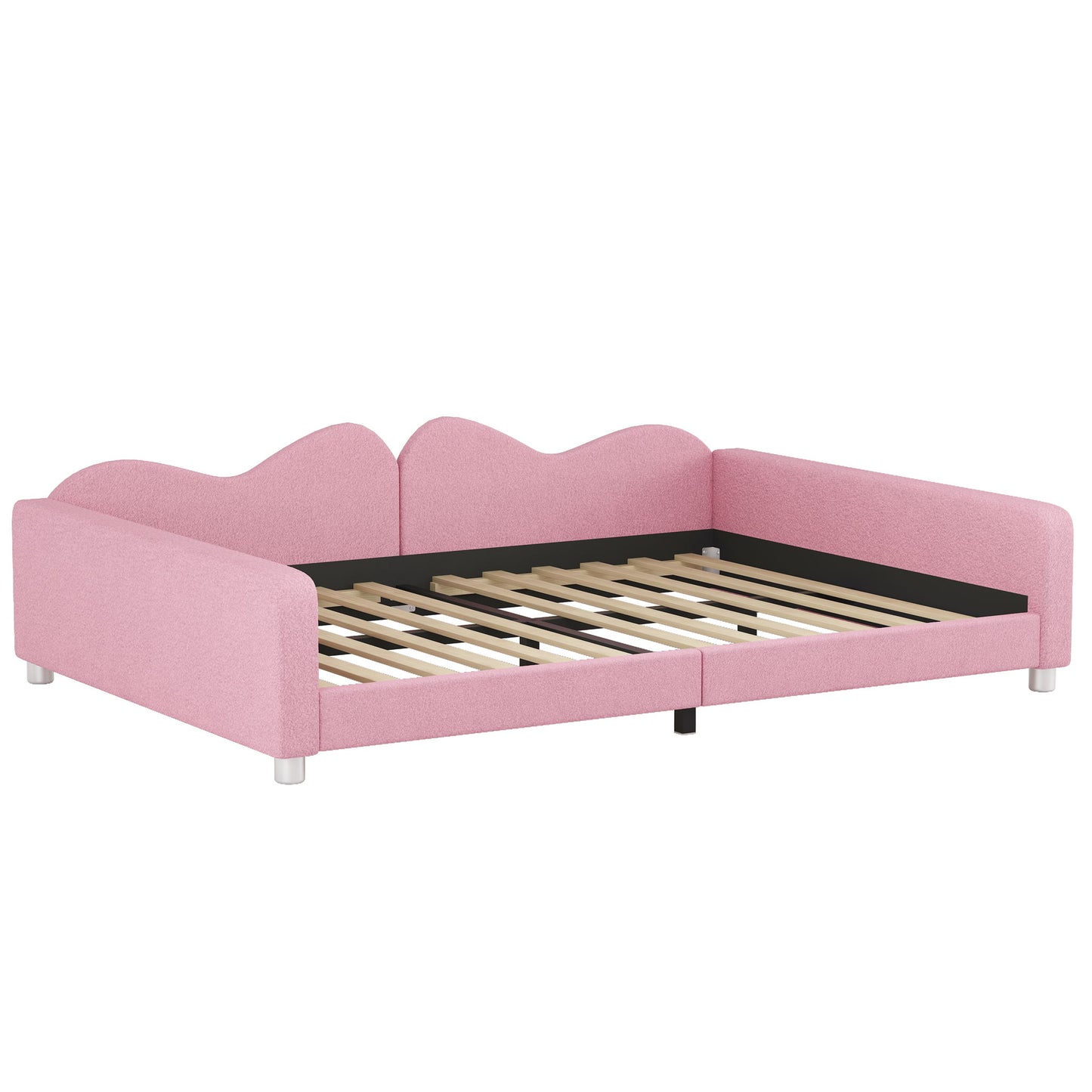 Upholstered Daybed, Sherpa Fabric Sofabed With Cloud-Shaped Backrest