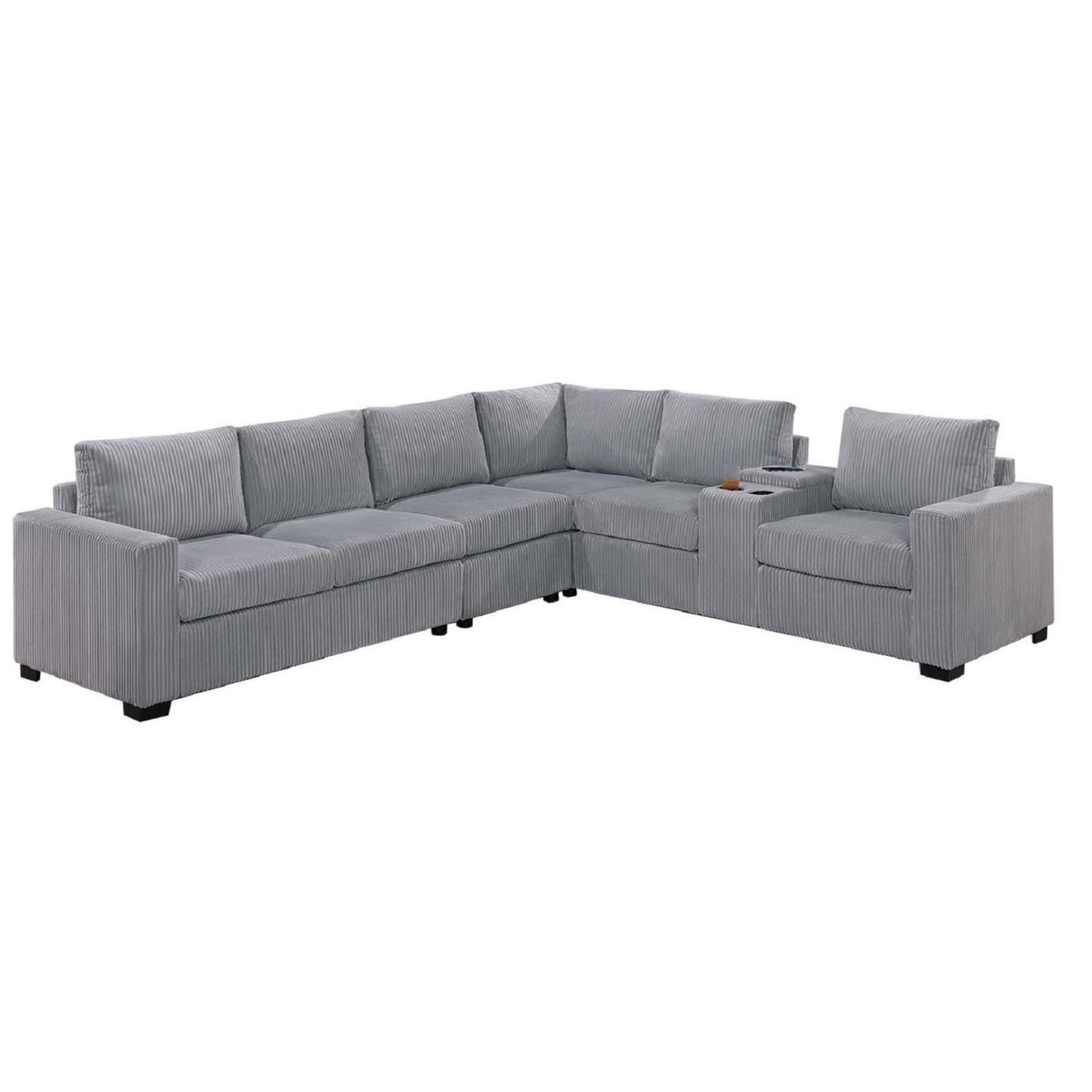 Modern Style L-Shape Sectional Set, USB Ports, Cup Holder
