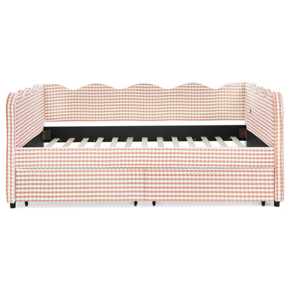 Gingham Daybed With USB Charging Port, Wave-Shaped Design