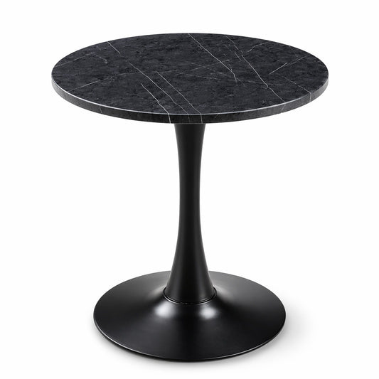 Round Dining Table With Faux Marble Top And Metal Pedestal +, 23.6" Diameter For Kitchen, Living Room, Small Spaces