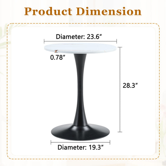 Round Dining Table With Thickened Engineered Wood Top And Metal Pedestal, 23.6" Diameter For Kitchen, Living Room, Small Spaces
