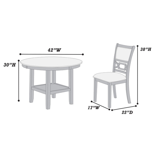5 Piece Dining Set With Storage Shelves Round Table And Upholstered Side Chairs - Gray