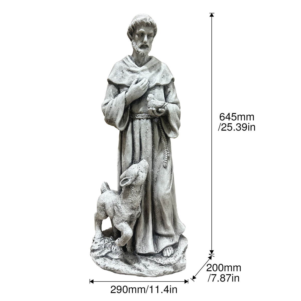 Magnesium Oxide Saint Statue With Lamb Weatherproof Religious Sculpture Garden Church Decor Ornament