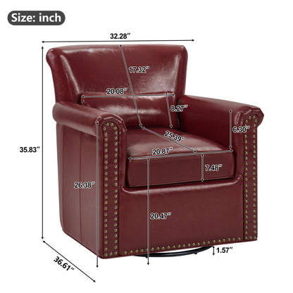 Swivel Accent Chair With Rolled Arm, Sewn Pillow Back, Nailhead Trim For Living Room