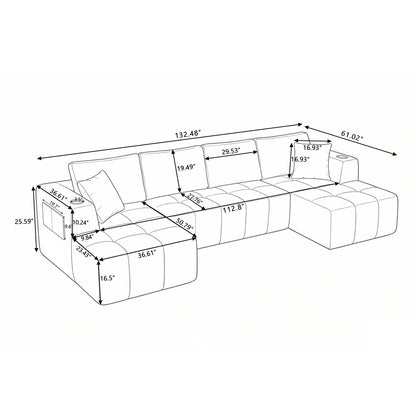 U - Shaped Sectional Sofa, Cup Holders & Side Pockets For Living Room