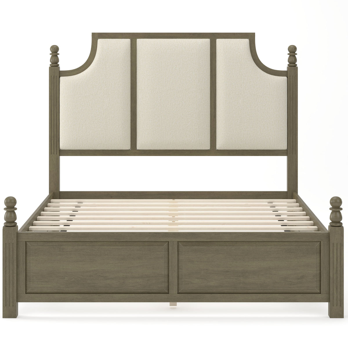 Farmhouse Platform Bed Frame & Tall Upholstered Headboard