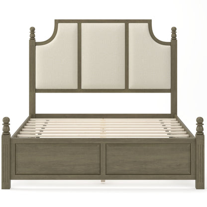 Farmhouse Platform Bed Frame & Tall Upholstered Headboard