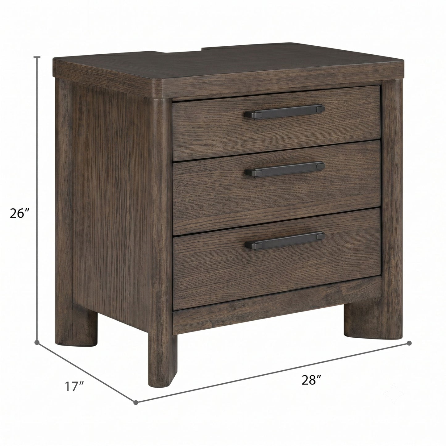 3 Drawer Nightstand With USB - Dark Oak