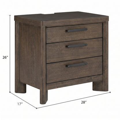 3 Drawer Nightstand With USB - Dark Oak