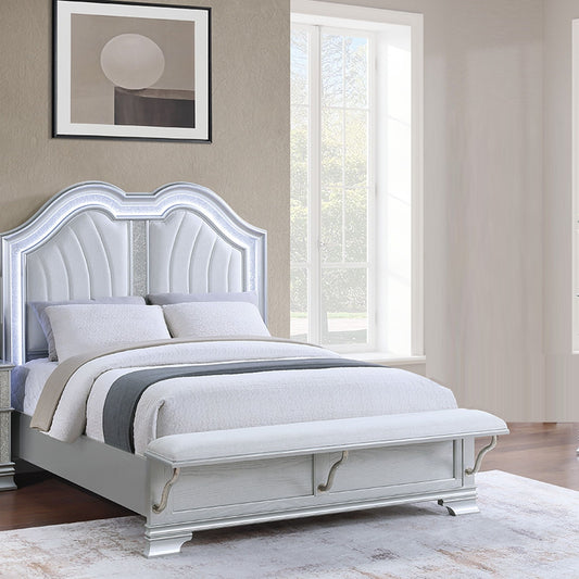 Elegant Bed With Built In Footboard Bench, USB