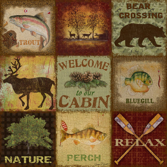 Small - Lodge Collage By Jean Plout - Light Brown