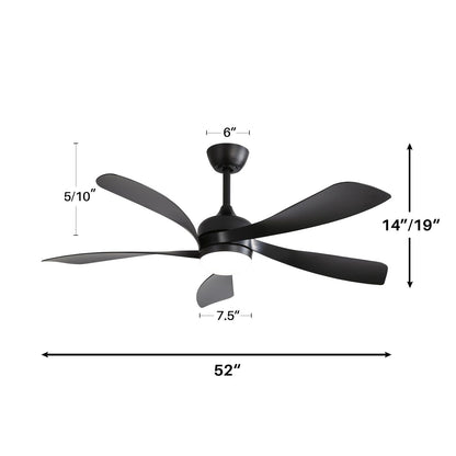 52" Low Profile Ceiling Fan With Remote Control Lights DC Motor For Patio Living Room - Black