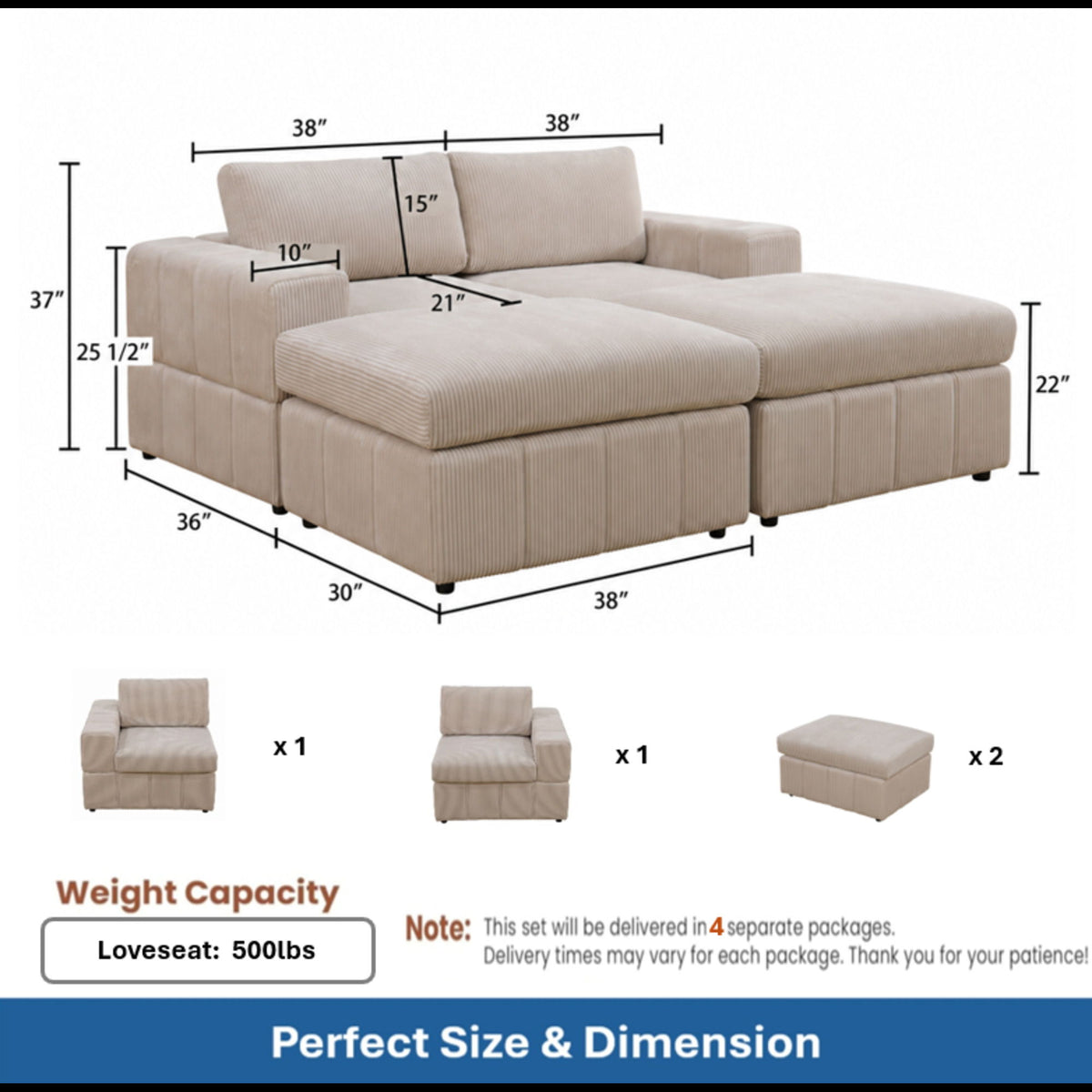 Modular Sectional Sofa, Reversible Set