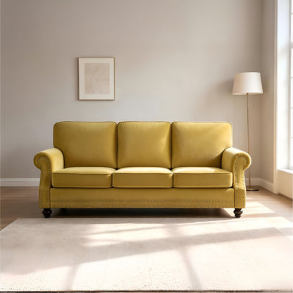 3 Seater Sofa With Nailhead Trim And Turned Legs For Living Room