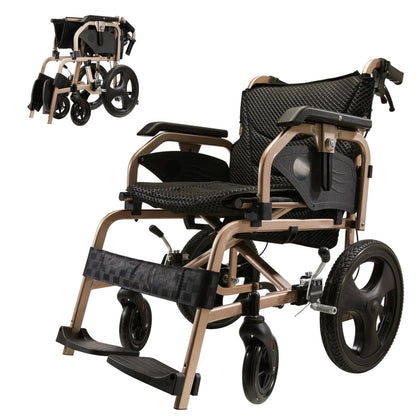 Lightweight Foldable Transport Wheelchair For Adults, Square Tube Design
