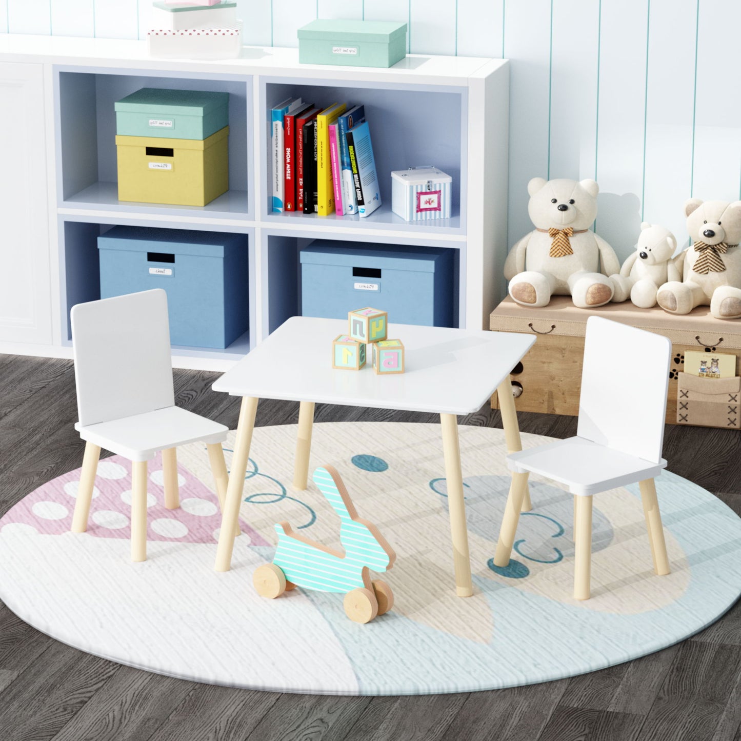 Kids Table And 2 Chairs Set, 3 Piece Toddler Activity Play - White