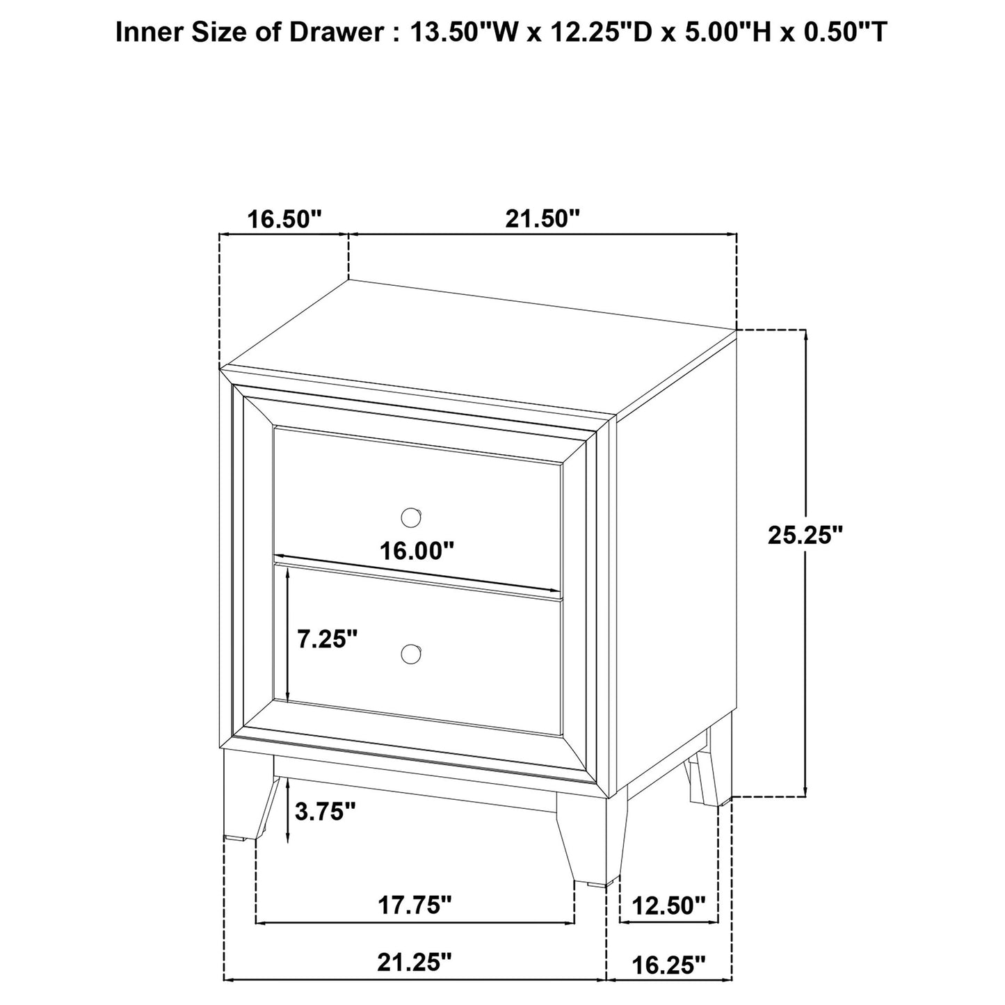 Anza - 2 Drawer Nightstand Bedside Table With Smooth Storage - Walnut