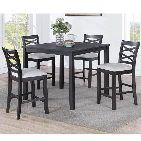 Dining Table Set With 4 Cross Back Chairs, Upholstered Cushions - Charcoal