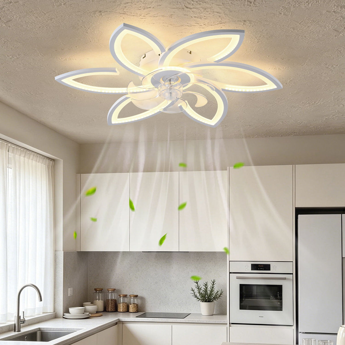 30" Flower 6 Speed Ceiling Fan With Remote Controlled LED Lights, Low Profile Flush Mount Fan