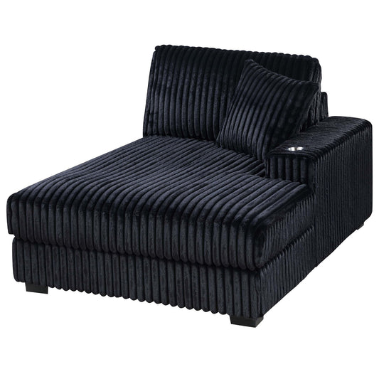 1 Piece Right Arm Facing Chaise With Cup Holder Only Modular Piece Texture Upholstered Living Room Furniture - Black