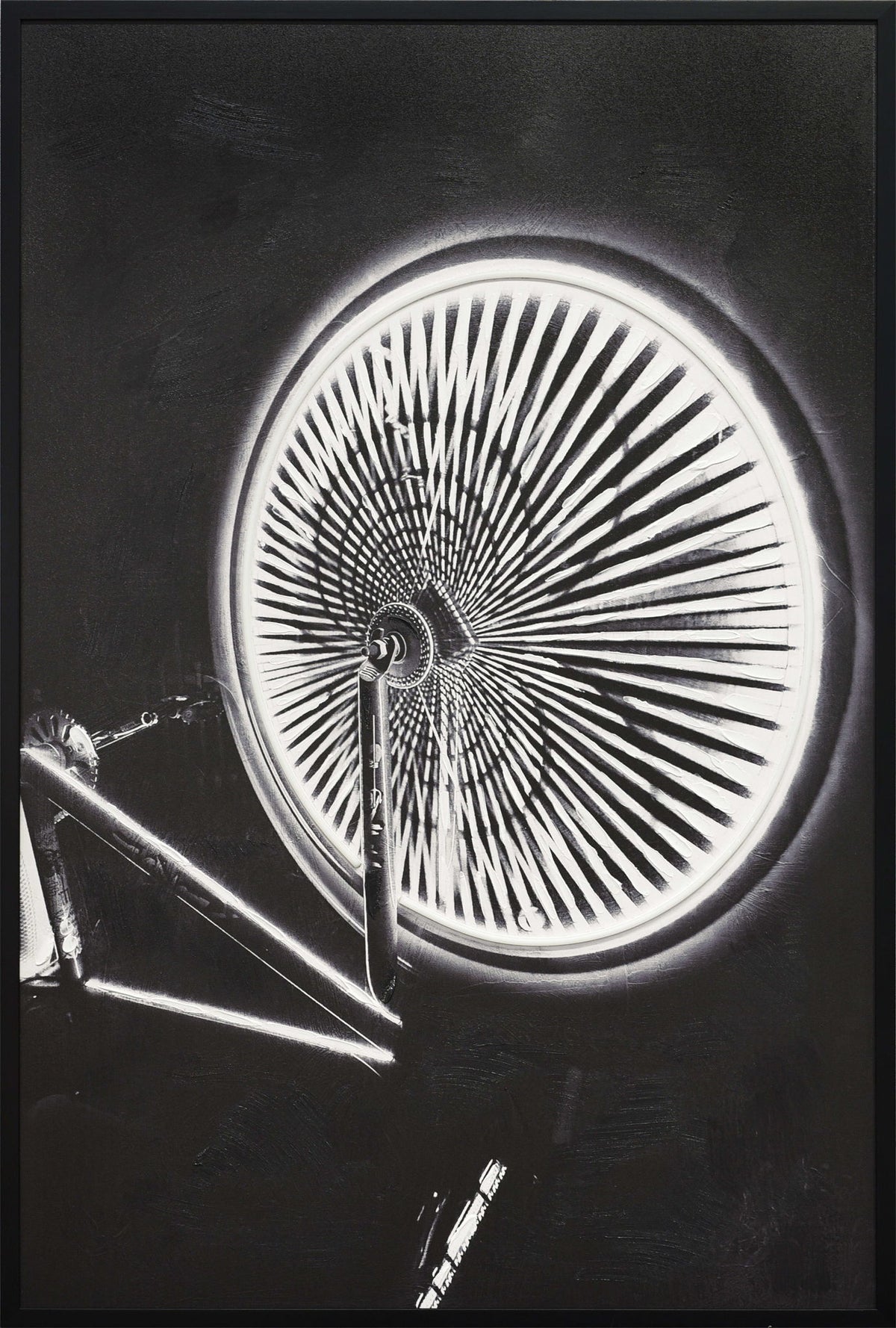 Chromatic Spokes - 32 X 48 - Hand-Embellished Color Changing Neon Canvas - Black