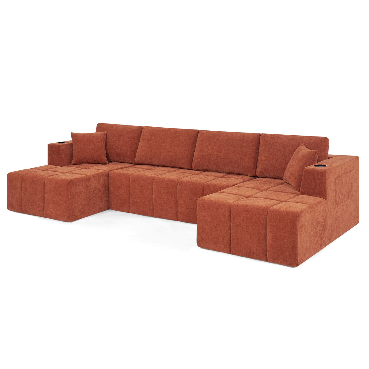 U - Shaped Sectional Sofa, Cup Holders & Side Pockets For Living Room