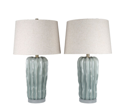 Wave Crest Ceramic & Frosted Crystal Table Lamp (Set of 2) - Glacier Blue / Frosted Crystal