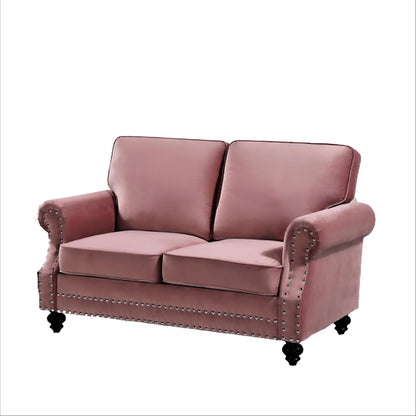 Loveseat Sofa With Nailhead Detail & Turned Legs, 2 Seater Upholstered Couch