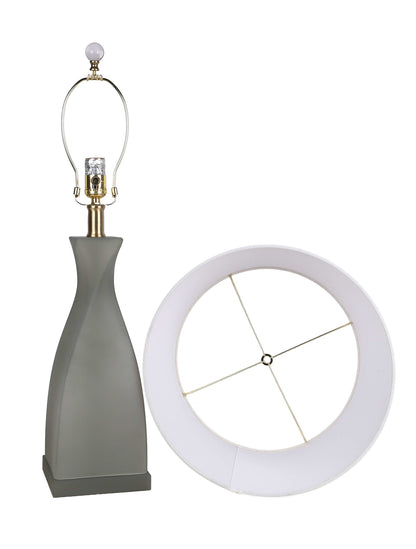 "Sage Elegance" Art Glass Table Lamp (Set of 2) - Frosted Sage Green / Frosted Crystal
