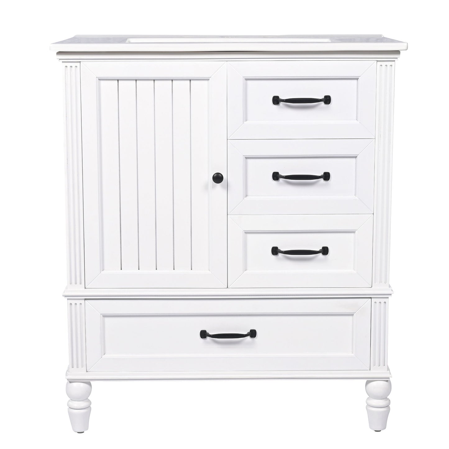 30" Bathroom Vanity With Sink, 3 Drawers, Adjustable Feet