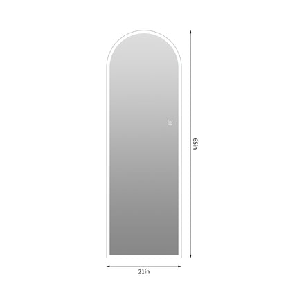 65" X 21" Arched LED Full Length Mirror, Wall Mounted Lighted Full Body Mirror With Frosted Edge Lighting, 3 Color Temperatures & Stepless Dimming - Silver