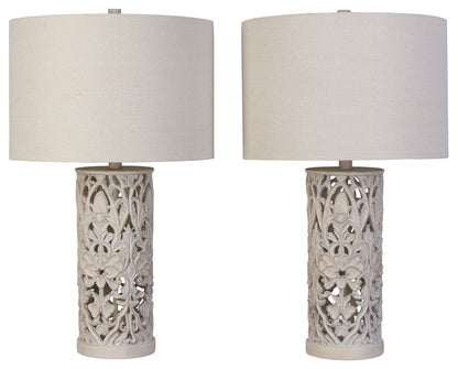 Ivory Trellis - 26 X 15 - Polyresin Table Lamp (Set of 2) - Distressed White