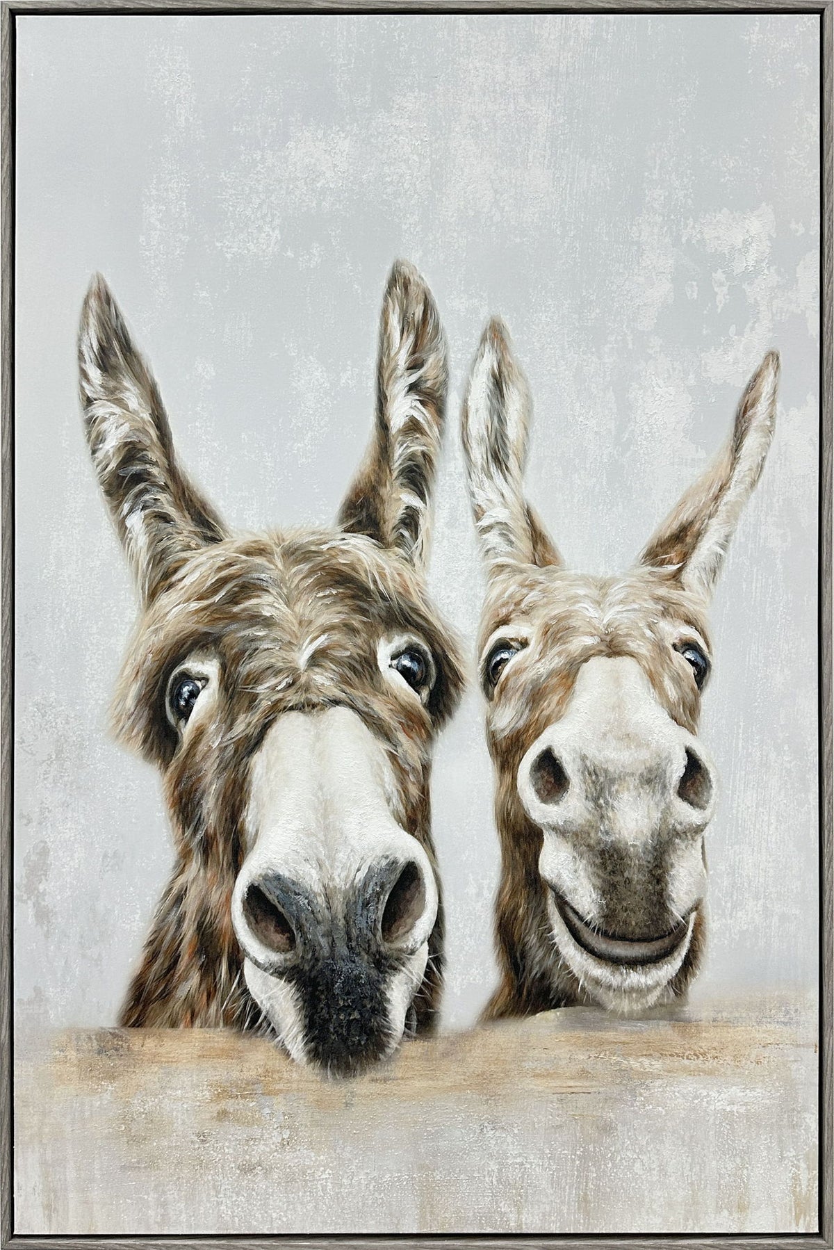 Barnyard Buddies - 30 X 44 - Hand-Embellished Canvas In Frame - Gray, Brown, Cream