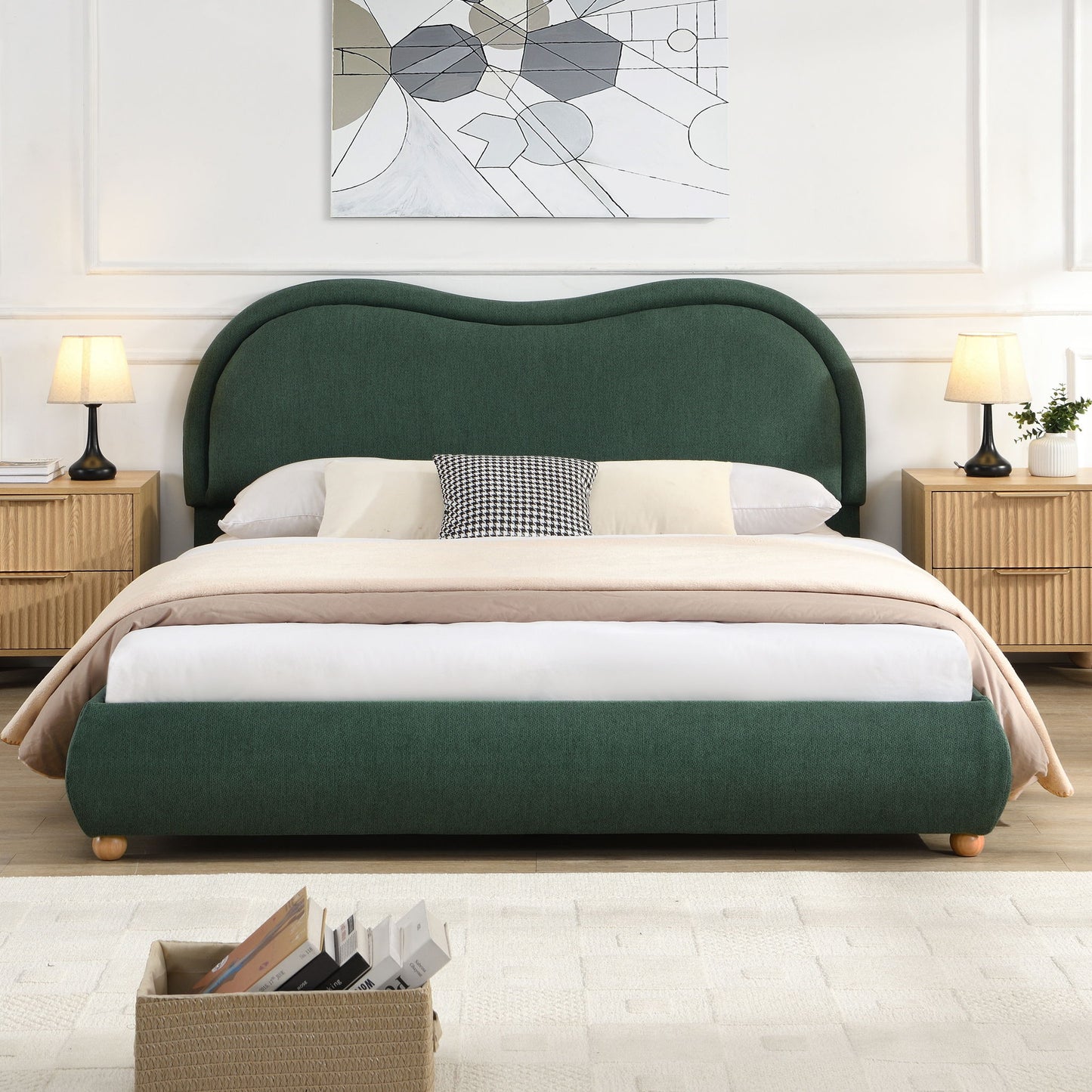 Upholstered Platform Bed Frame With Curved Headboard
