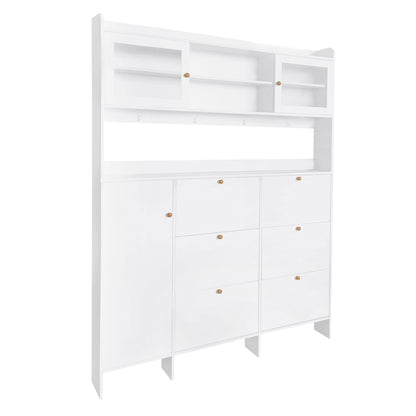 On Trend Multifunctional Tipping Bucket Shoe Cabinet With Storage Shelf & 6 Flip Drawers