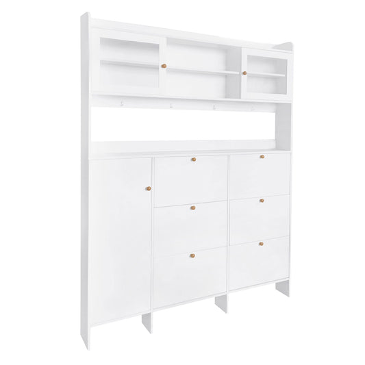 On Trend Multifunctional Tipping Bucket Shoe Cabinet With Storage Shelf & 6 Flip Drawers