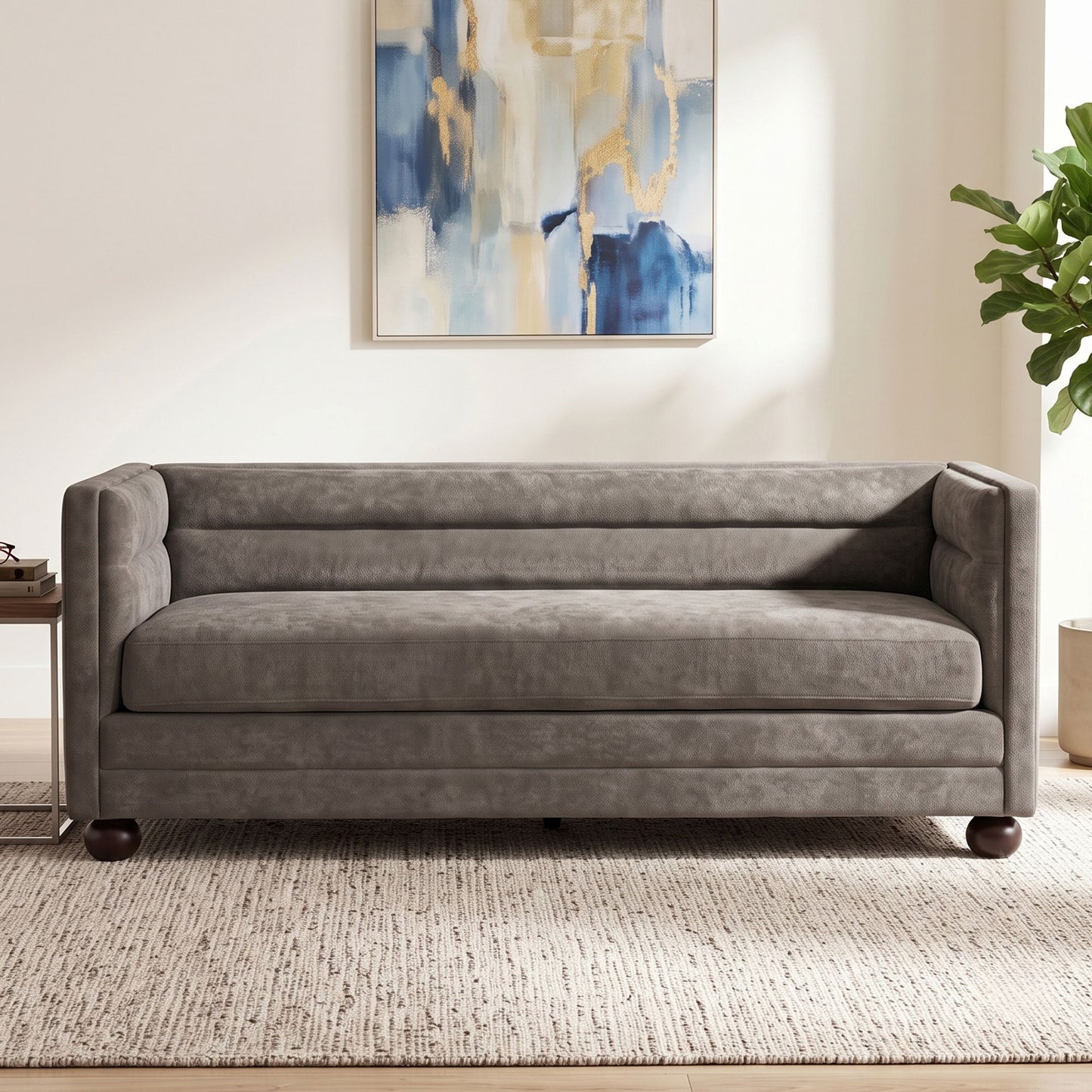 3 Seater Sofa Upholstery With Square Arms, Living Room Couch