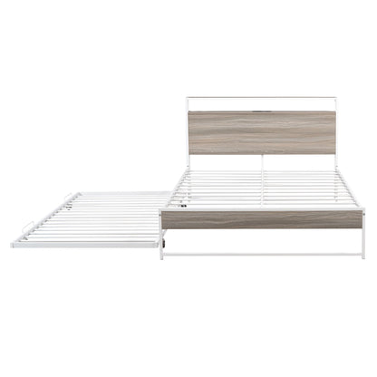 Platform Bed Frame With Trundle, USB Ports And Slat Support, No Box Spring Needed
