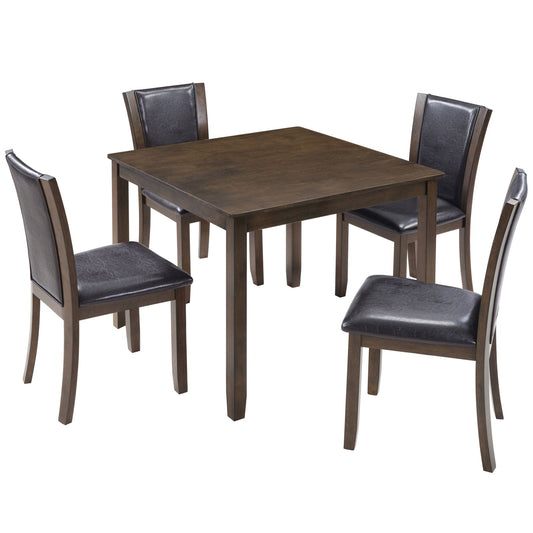 5 Piece Dining Table Set With Chairs - Dark Walnut