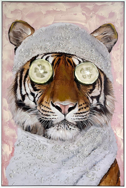 Spa Retreat I Hand-Embellished Canvas With Rocks In Frame - Pink / White