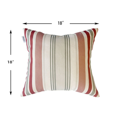 Striped pillow with dimensions on a white background