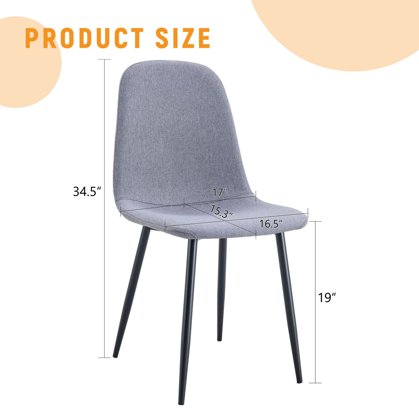 Luxury Simple Chair Linen Cotton High Resilience Dining Chair With Black Metal Legs (Set of 4) - Light Gray