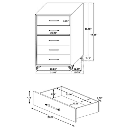 Chesney - 5 Drawer Chest With Trim - White