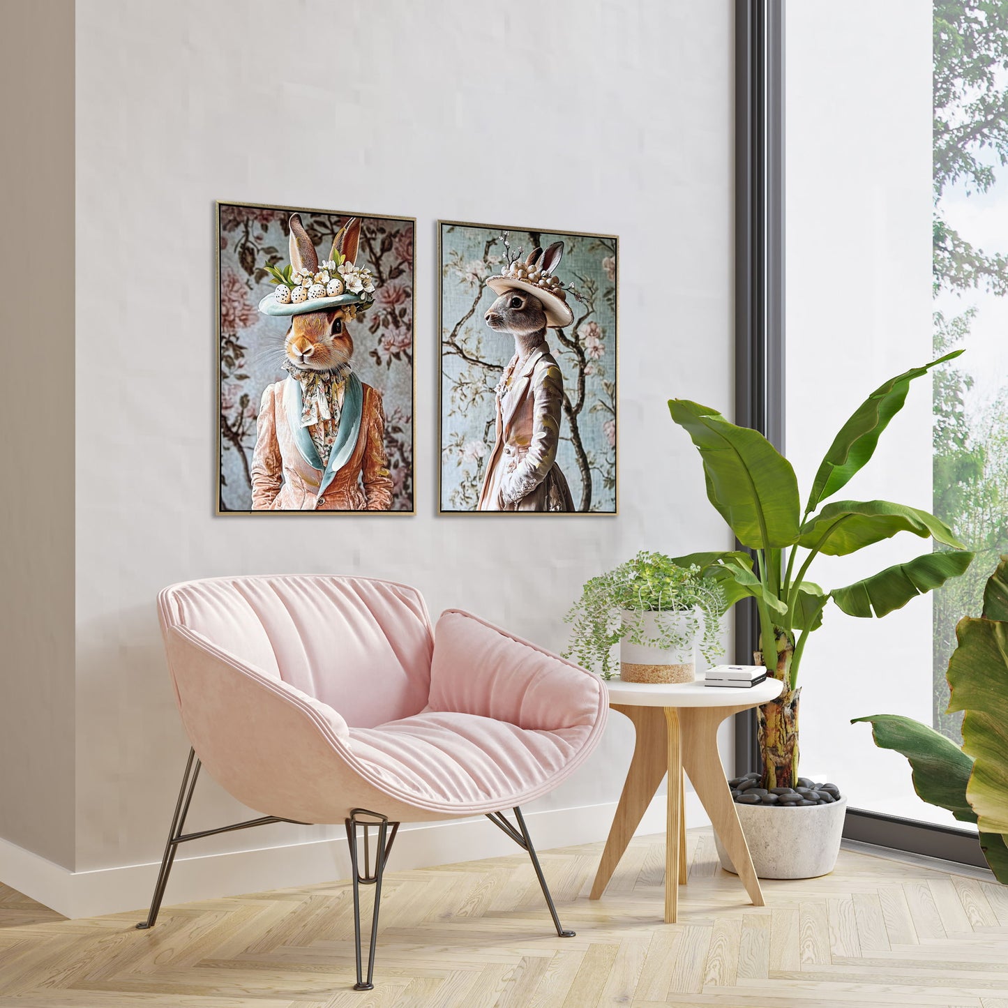 Garden Hare I Hand-Embellished Canvas In Frame - Antique Gold / Blush