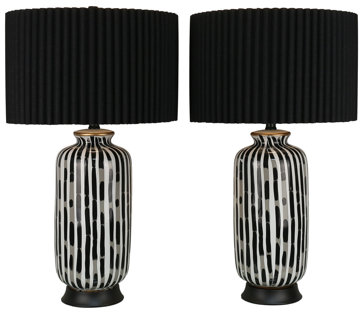 Ink Cadence - 30 X 17 - Ceramic Table Lamp (Set of 2) - Monochrome Brushstroke