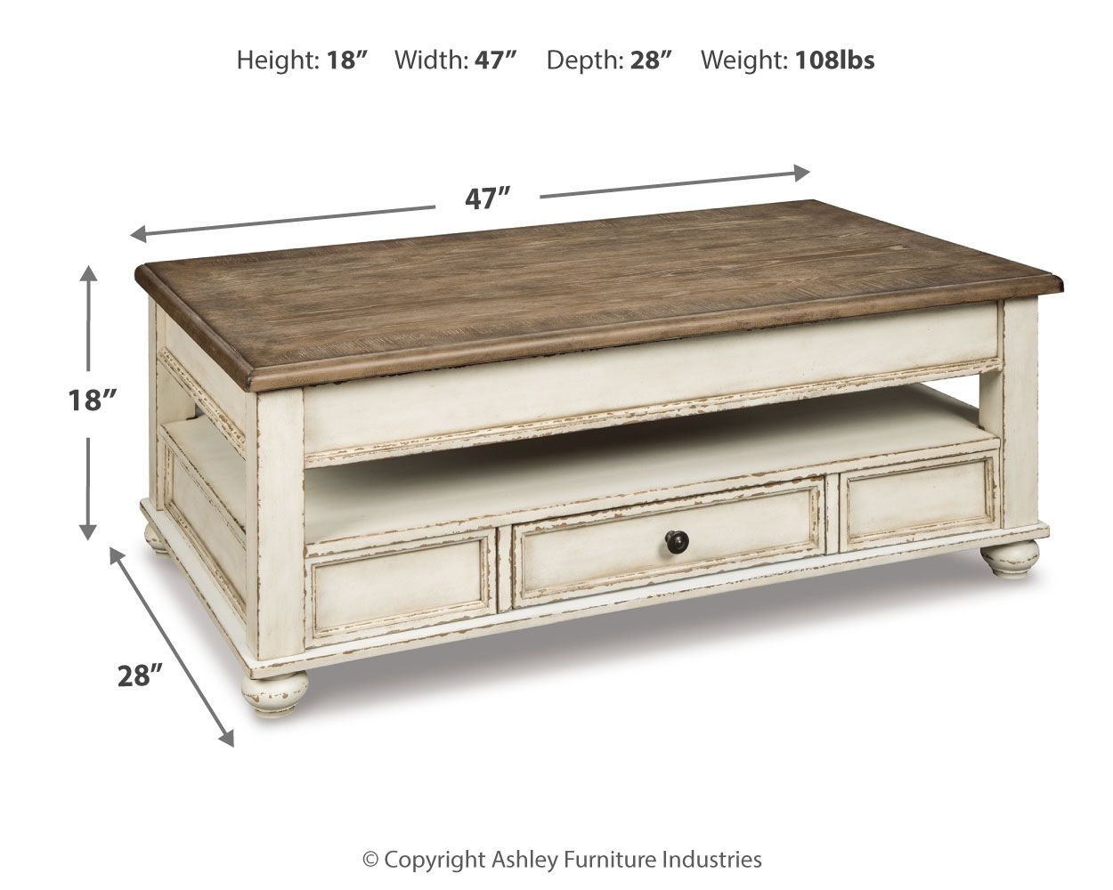 Realyn - Lift Top Cocktail Table - White / Brown