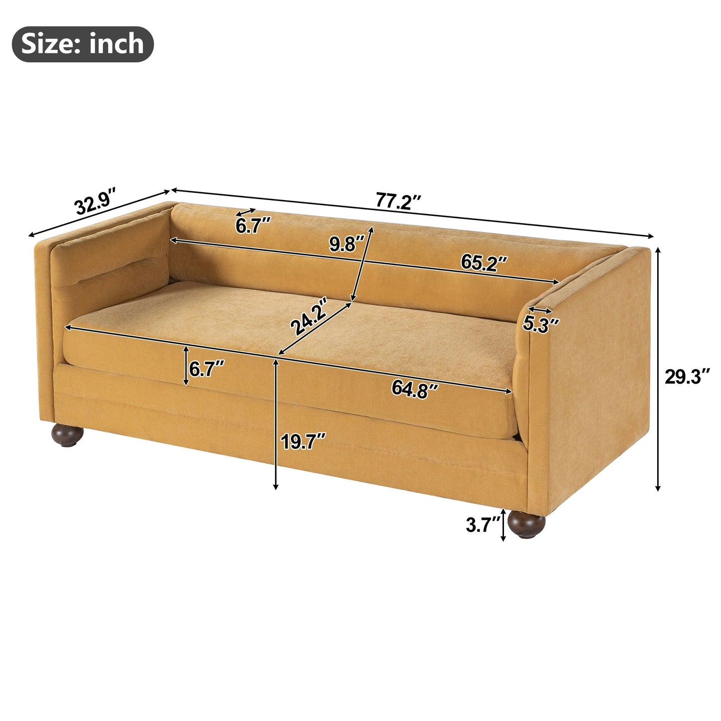3 Seater Sofa Upholstery With Square Arms, Living Room Couch