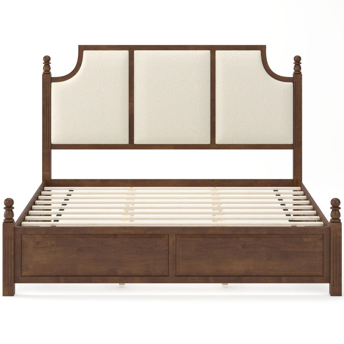 Farmhouse Platform Bed Frame & Tall Upholstered Headboard